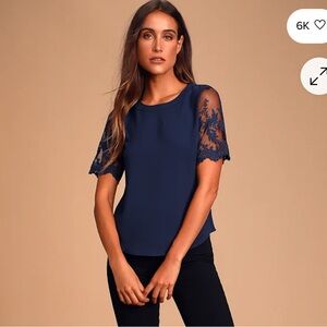 Lulu's navy embroidered top NWT